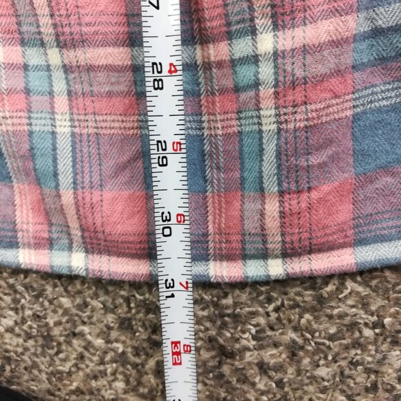 Faherty Shirt Flannel Organic Cotton Herringbone Plaid Pink Blue Mens Large - Picture 8 of 9